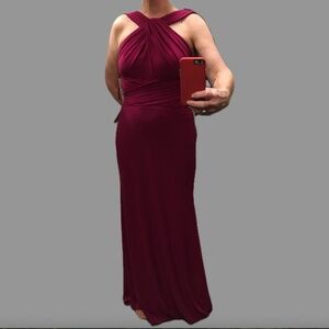 Eliza J Fuchsia full-length cross-over halter neckline size 8 occasion dress